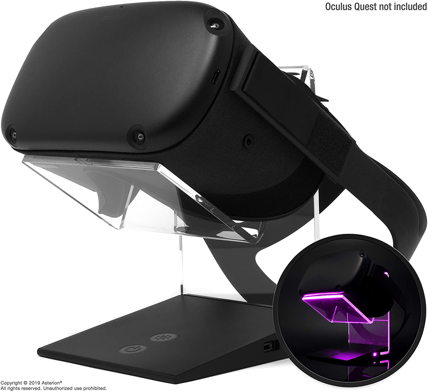 Illuminated Charging VR Stand – Universally Compatible with Oculus Quest, HTC Vive, Rift-s, Go, Cosmos, PSVR, Index and All Standard Sized VR Headsets | Aura